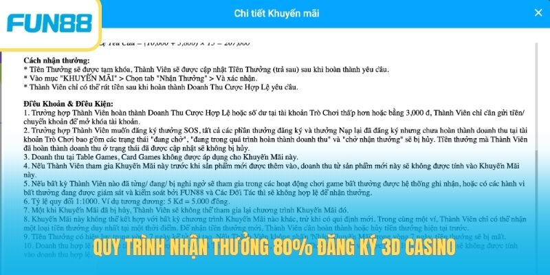 Quy trình nhận thưởng 80% đăng ký 3D Casino