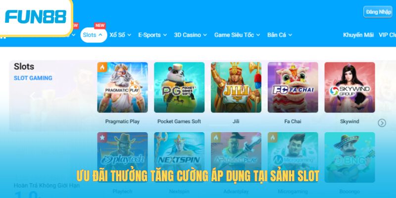 Ưu đãi thưởng tăng cường áp dụng tại sảnh slot