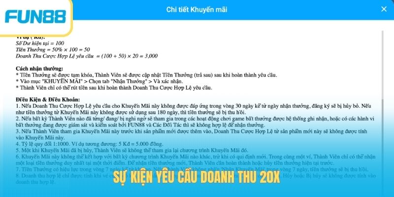 Sự kiện yêu cầu doanh thu 20x